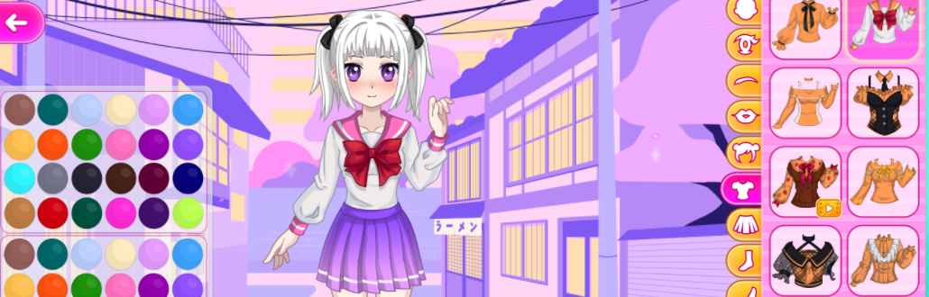 Anime Dress Up gameplay &mdash; customizing an anime character's outfit and accessories